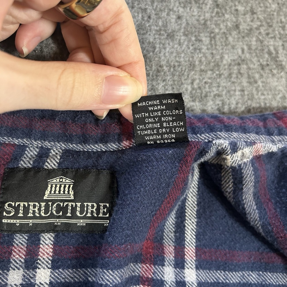 Vintage Structure Flannel Shirt Mens Large Plaid 100% Cotton 90s Grunge Shirt - Picture 5 of 11